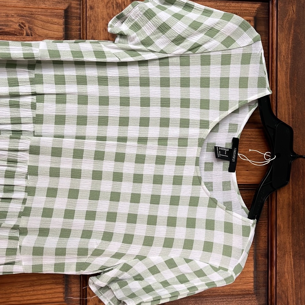 Cute summer dress. Green and white plaid print. - Picture 2 of 3